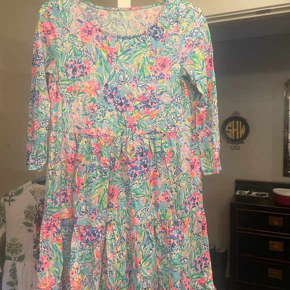 Lilly Pulitzer size S Geanna Floral Cotton Dress Amalfi Blue Alligator Isle - Picture 2 of 4